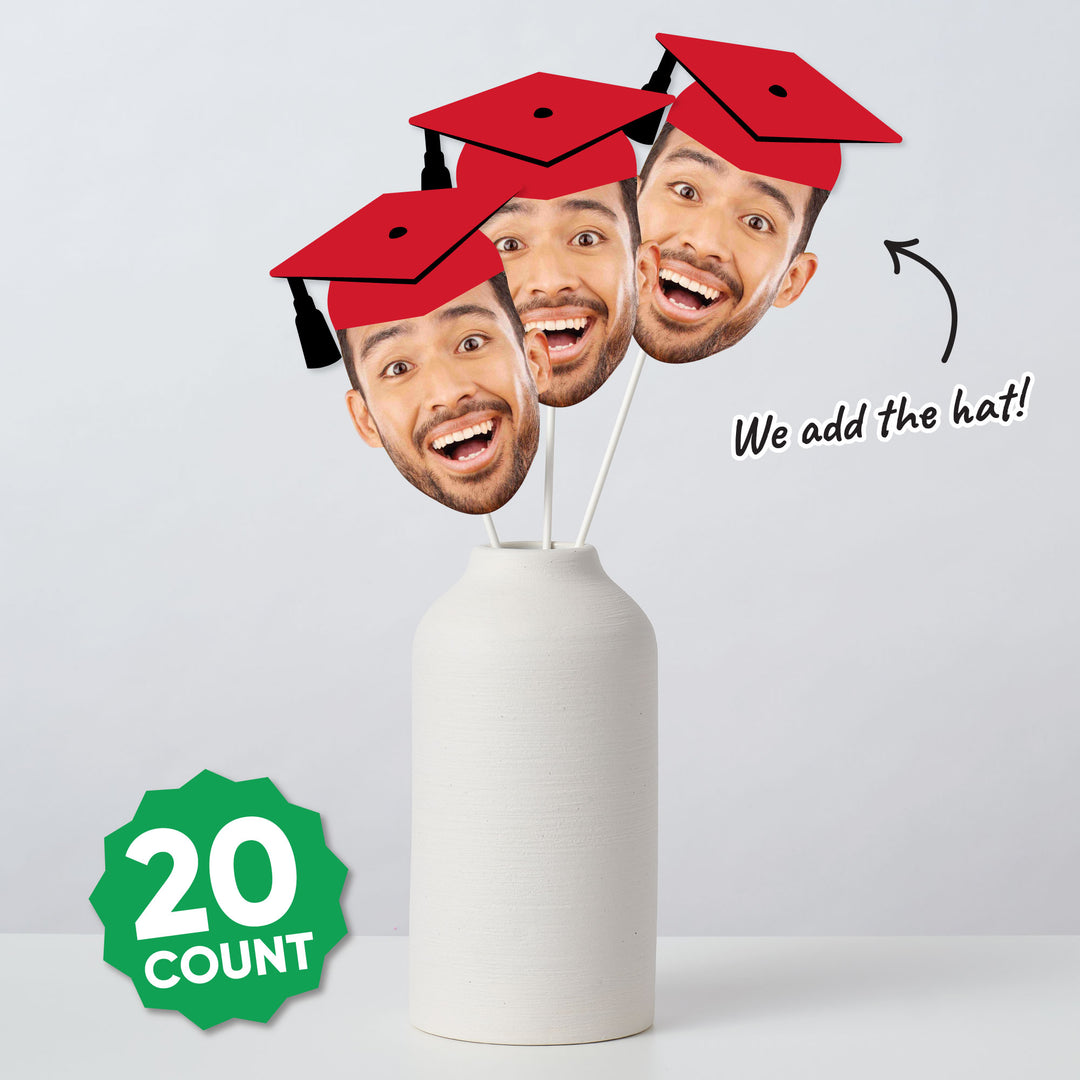 Custom Fun Face Red Grad Cap Essentials - 20 Ct