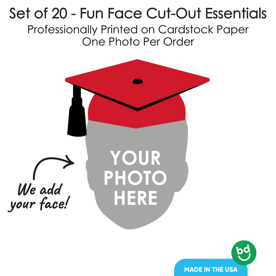 Custom Fun Face Red Grad Cap Essentials - 20 Ct