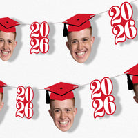 Red graduation fun face garland banner with custom photo faces
