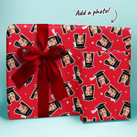 Personalized Photo Red Graduation Wrapping Paper, Graduate Cap with Tassel