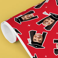 Personalized Photo Red Graduation Wrapping Paper, Graduate Cap with Tassel