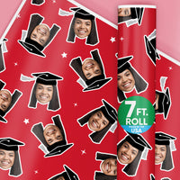 Personalized Photo Red Graduation Wrapping Paper, Graduate Cap with Tassel