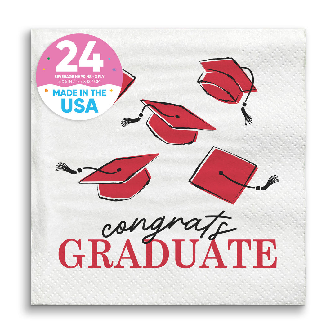 Napkins - Red Graduation - 24 Ct