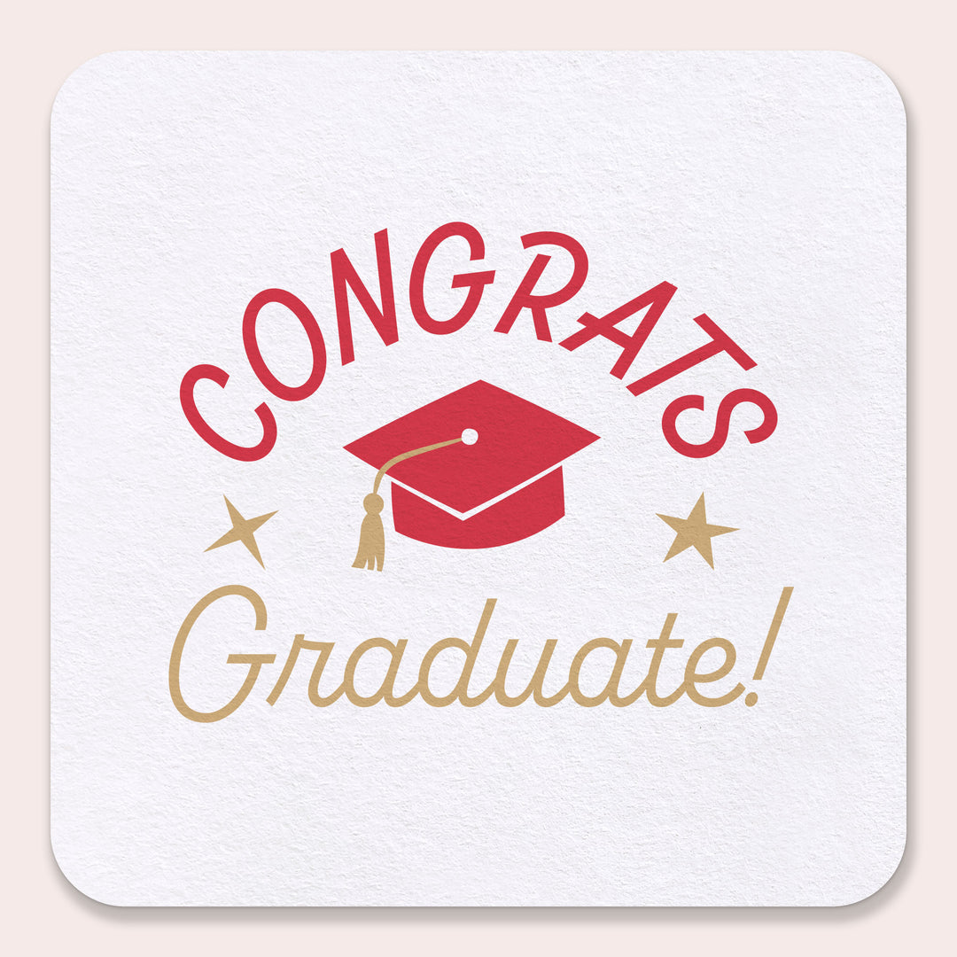 Red Graduation Drink Coasters 25ct square design