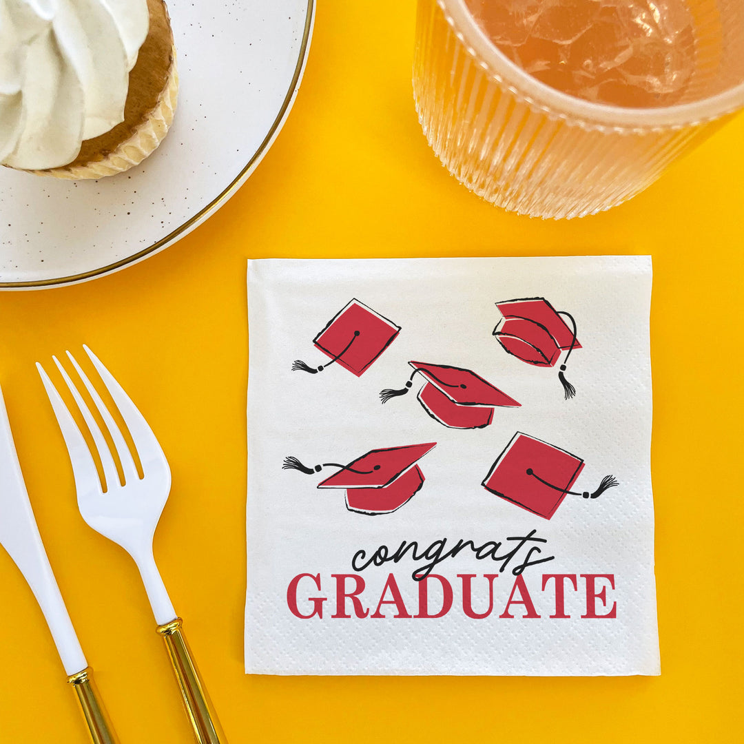 24-count Red graduation napkins stacked