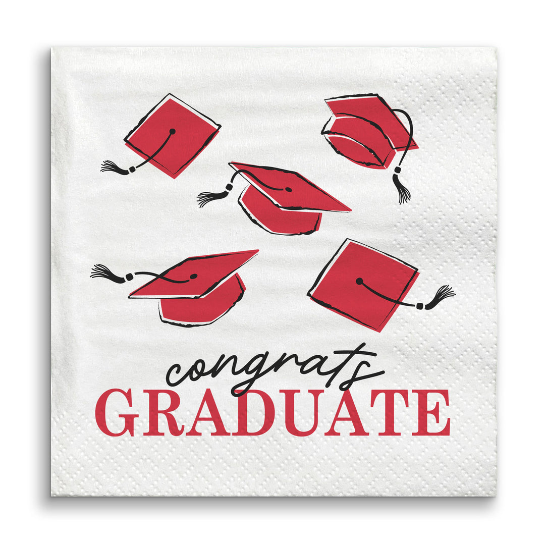 Red Congrats Graduate luncheon napkin close-up