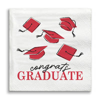 Red Congrats Graduate luncheon napkin close-up