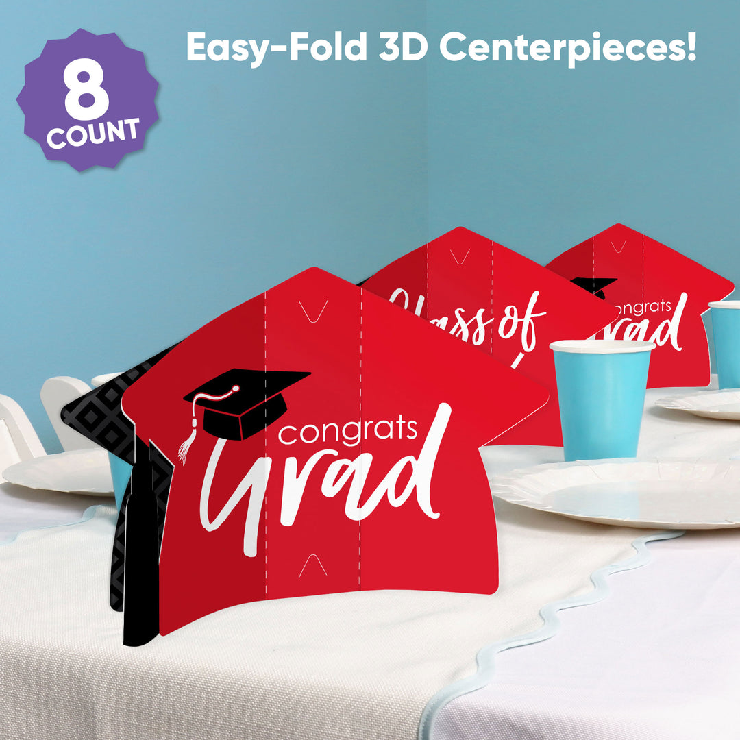 Red Graduation 3D Centerpieces - 8 Ct