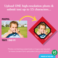 Custom photo area on red graduation cap cover