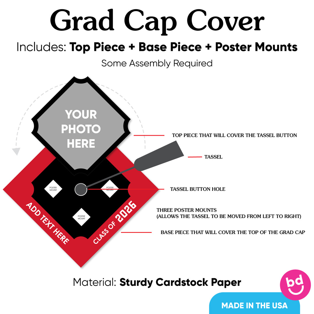 Included pieces for personalized graduation cap cover