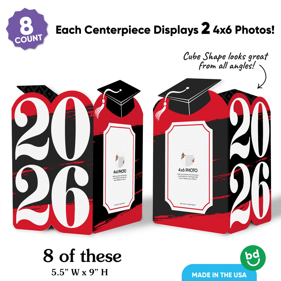 Red Graduation Photo Centerpieces - 8 Ct