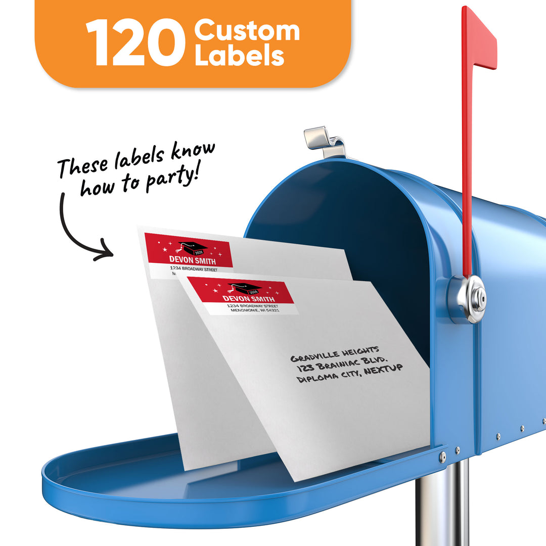 Custom Text Red Graduation Return Address Labels - 120 Ct