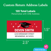 Custom Text Red Graduation Return Address Labels - 120 Ct