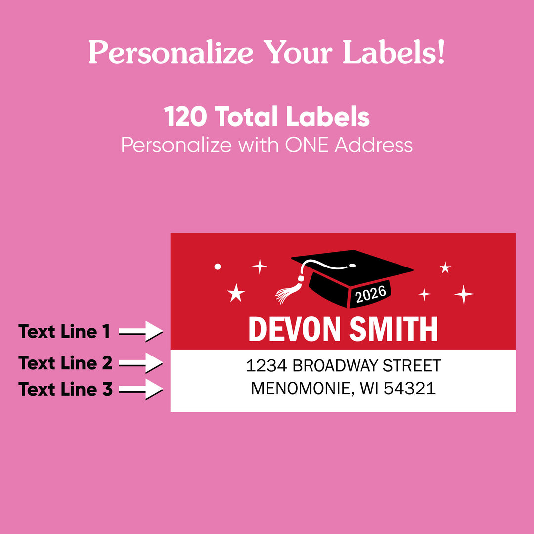 Custom Text Red Graduation Return Address Labels - 120 Ct