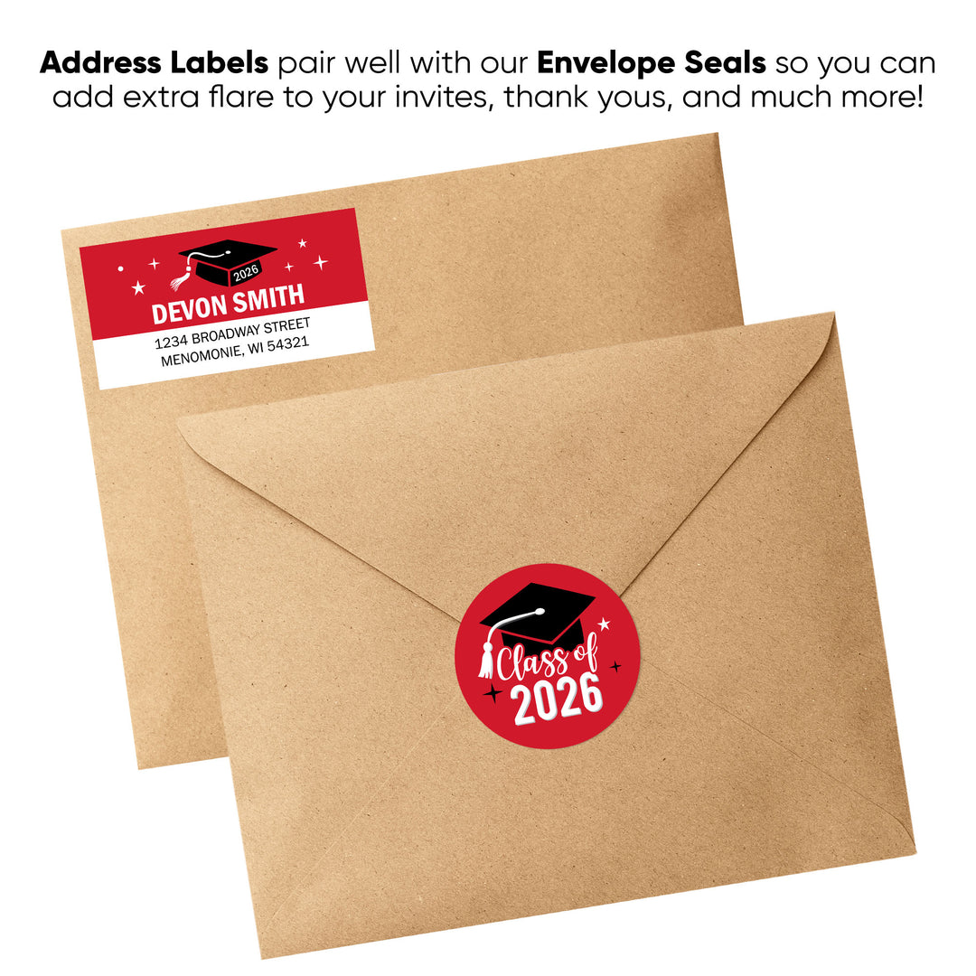 Custom Text Red Graduation Return Address Labels - 120 Ct