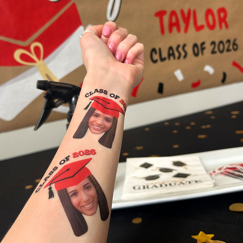Custom Red Grad Cap Temporary Tattoos - 12 Ct