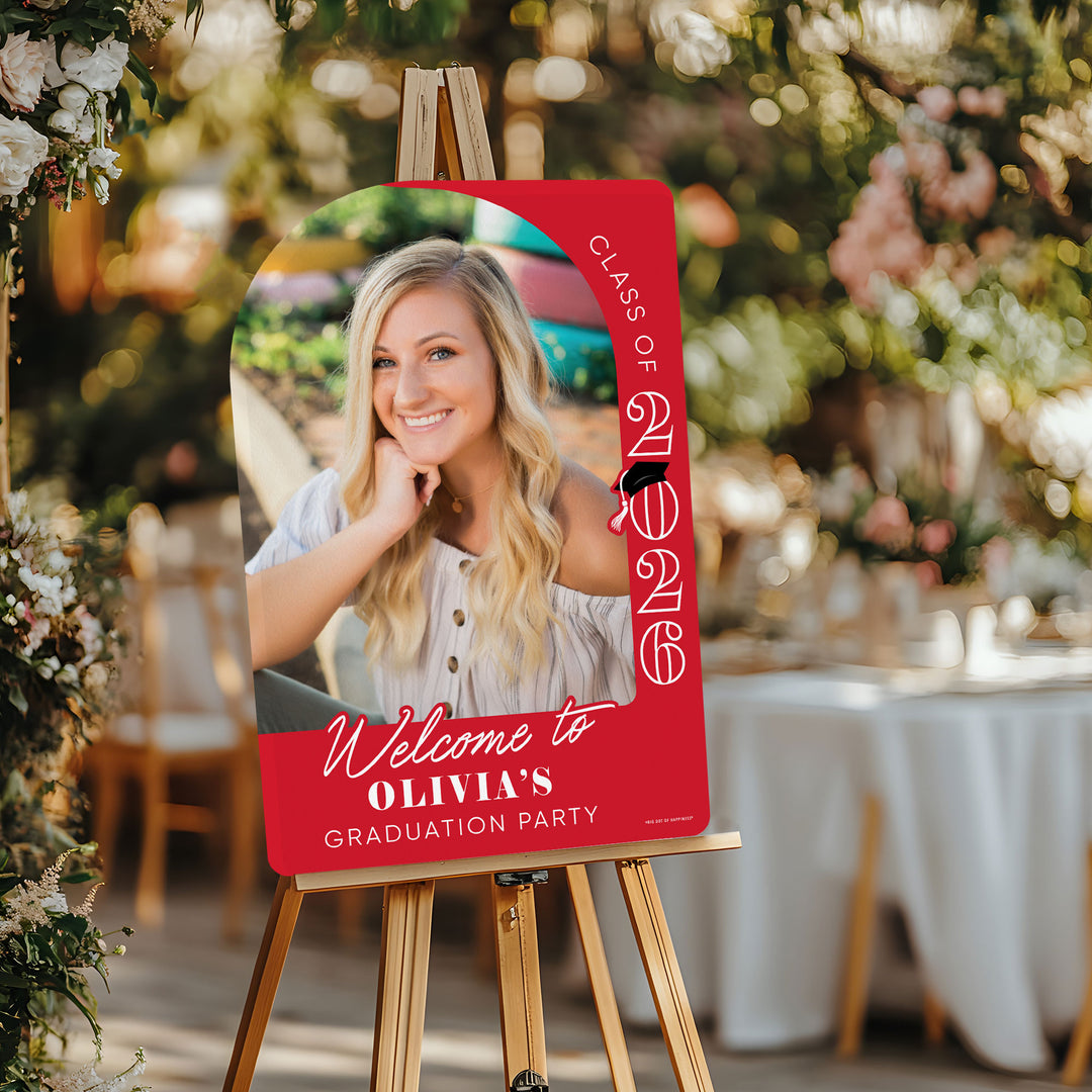 Custom Photo Grad Welcome Sign Red