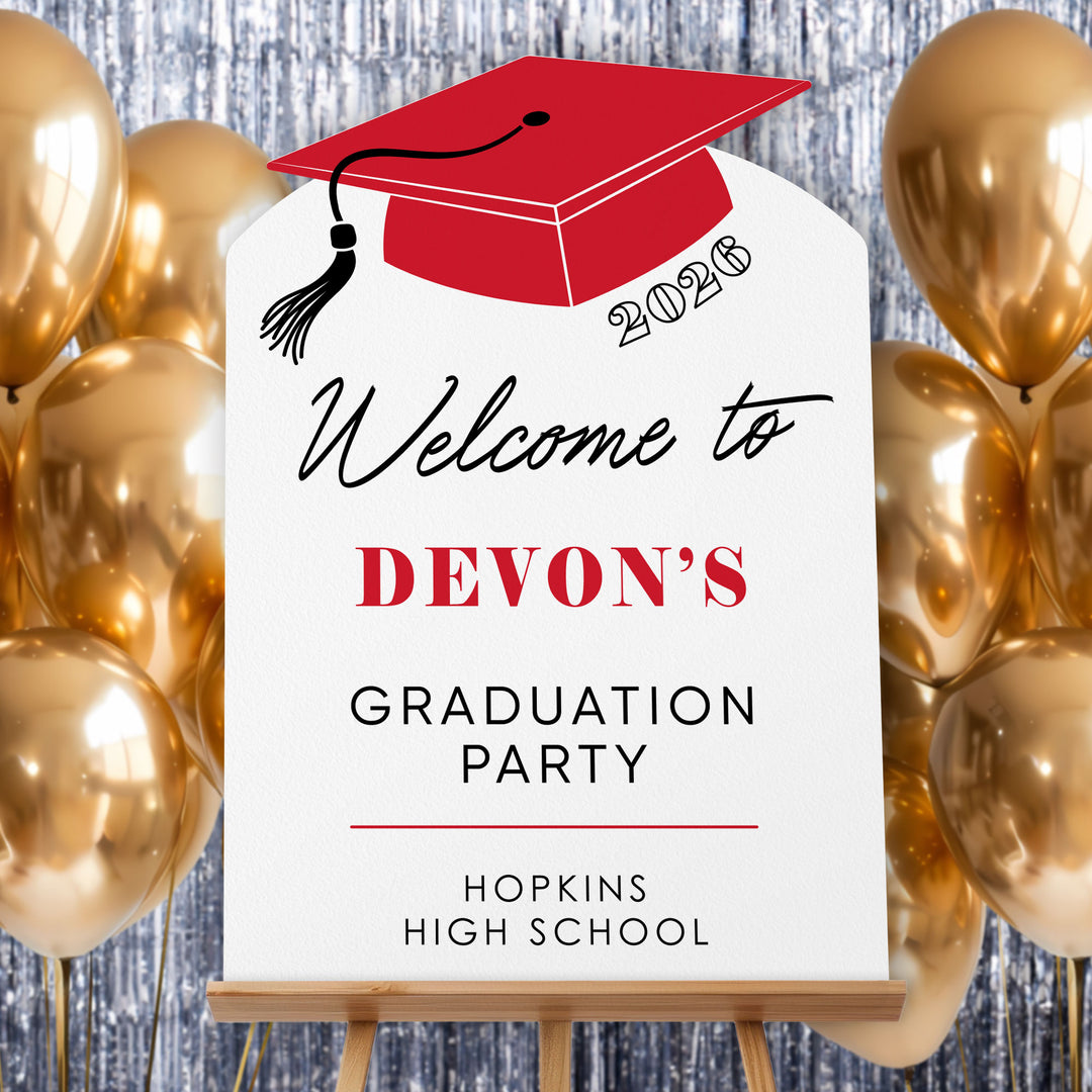 Personalized Text Red Graduation Welcome Sign (Select Your Size)