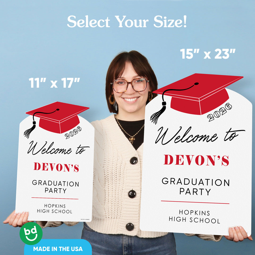 Personalized Text Red Graduation Welcome Sign (Select Your Size)