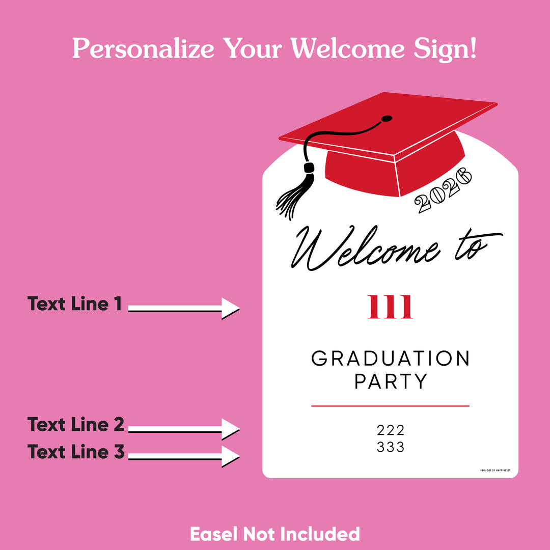 Personalized Text Red Graduation Welcome Sign (Select Your Size)