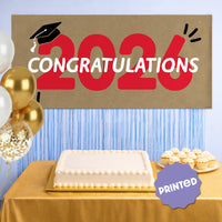 Red Class of 2026 banner as party photo backdrop