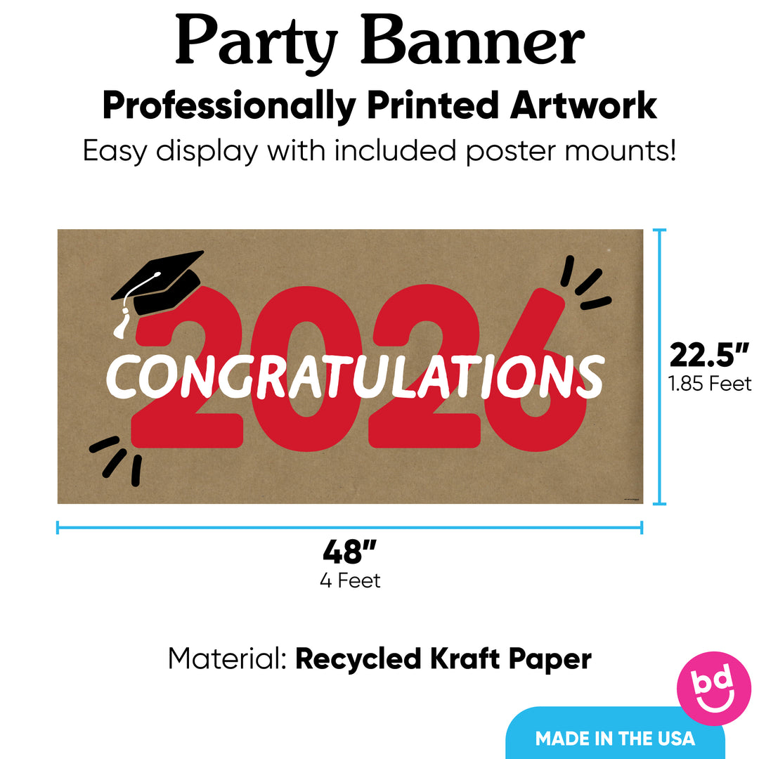 Red Class of 2026 banner printed on kraft paper
