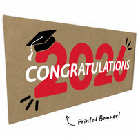 Red 2026 graduation banner hand-painted style close-up