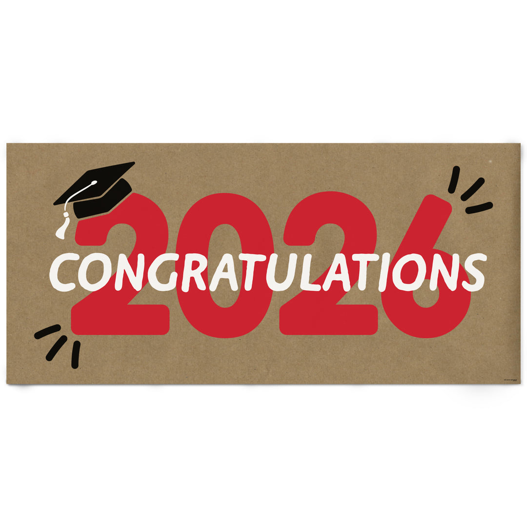 Red Class of 2026 graduation kraft paper banner decor