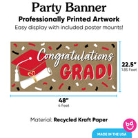 Red graduation banner printed on recycled brown kraft paper