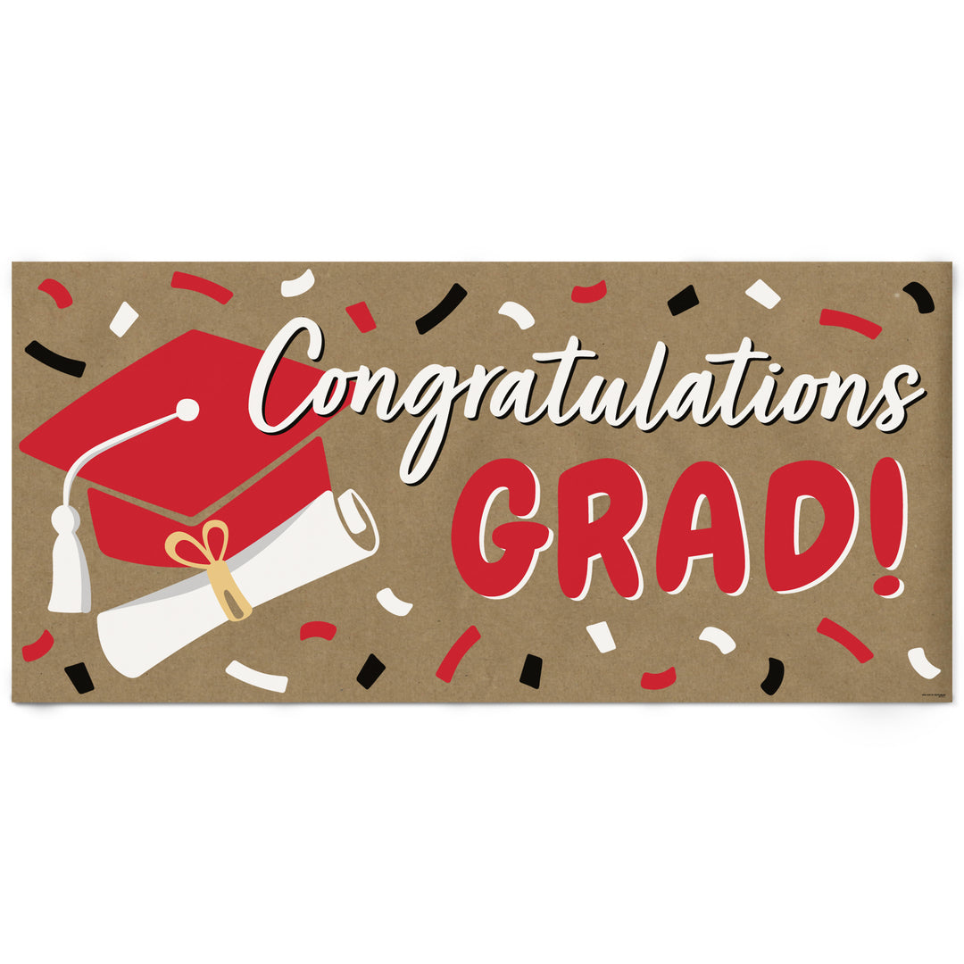 Red graduation kraft paper banner pre-printed party decor