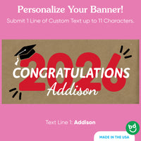 Custom name red 2026 graduation banner on kraft paper