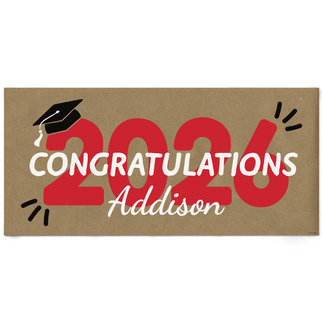 Red Class of 2026 graduation kraft paper banner decor