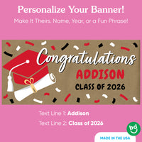 Custom name red graduation banner on kraft paper