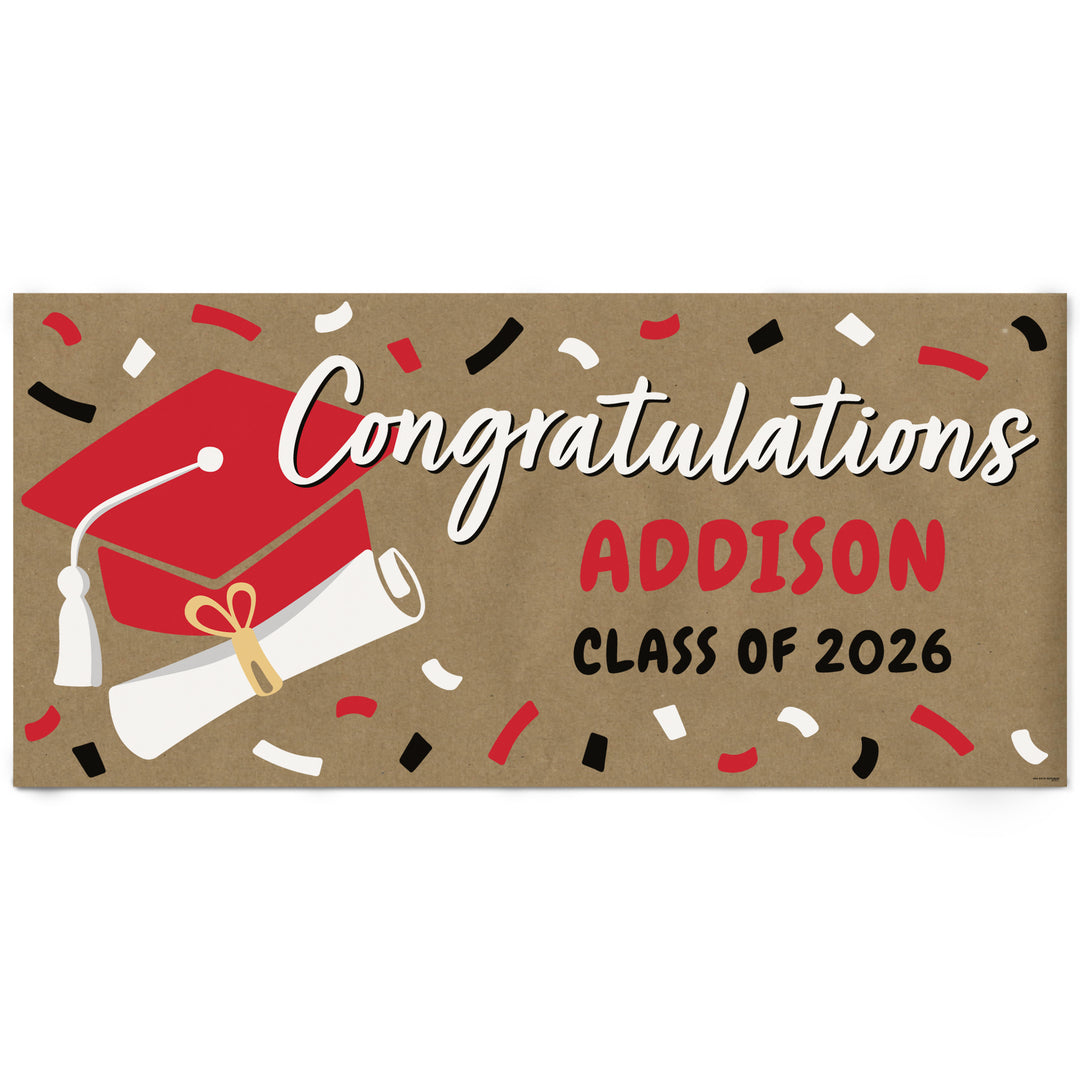 Red graduation kraft paper banner personalized name decor