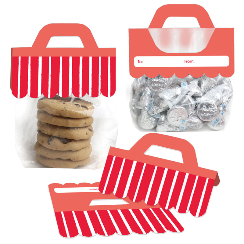 Red Stripes - DIY Simple Party Clear Goodie Favor Bag Labels - Candy Bags with Toppers - Set of 24