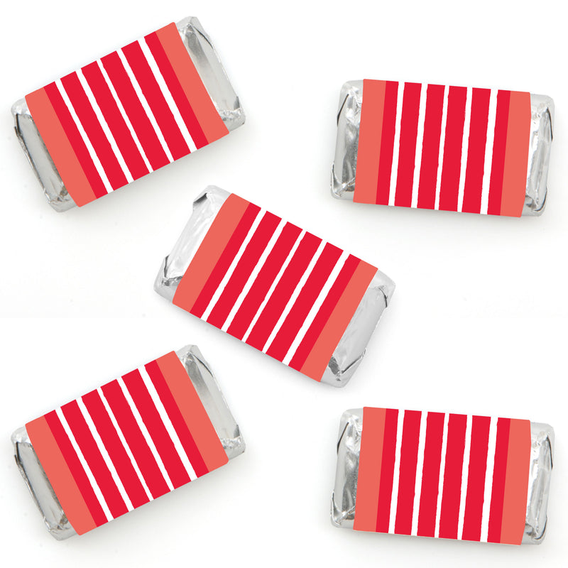 Red Stripes - Mini Candy Bar Wrapper Stickers - Simple Party Small Favors - 40 Count