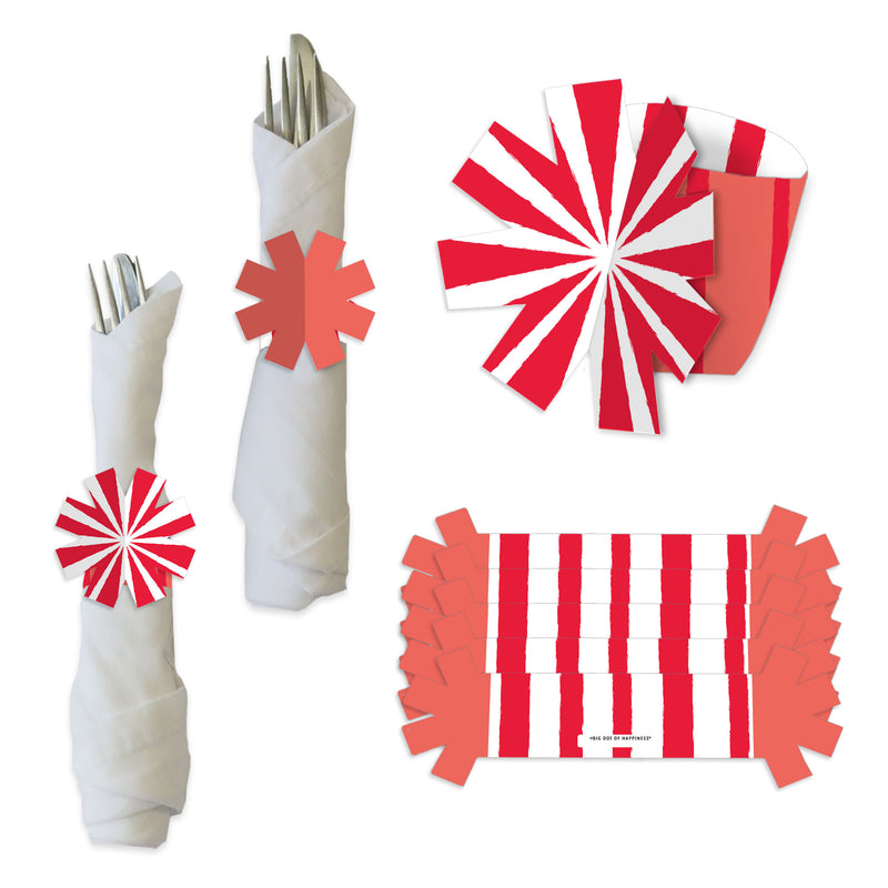 Red Stripes - Simple Party Paper Napkin Holder - Napkin Rings - Set of 24