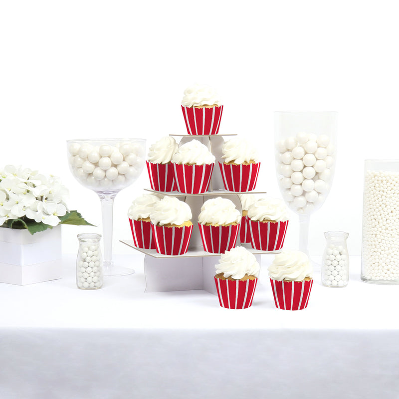 Red Stripes - Simple Party Decorations - Party Cupcake Wrappers - Set of 12
