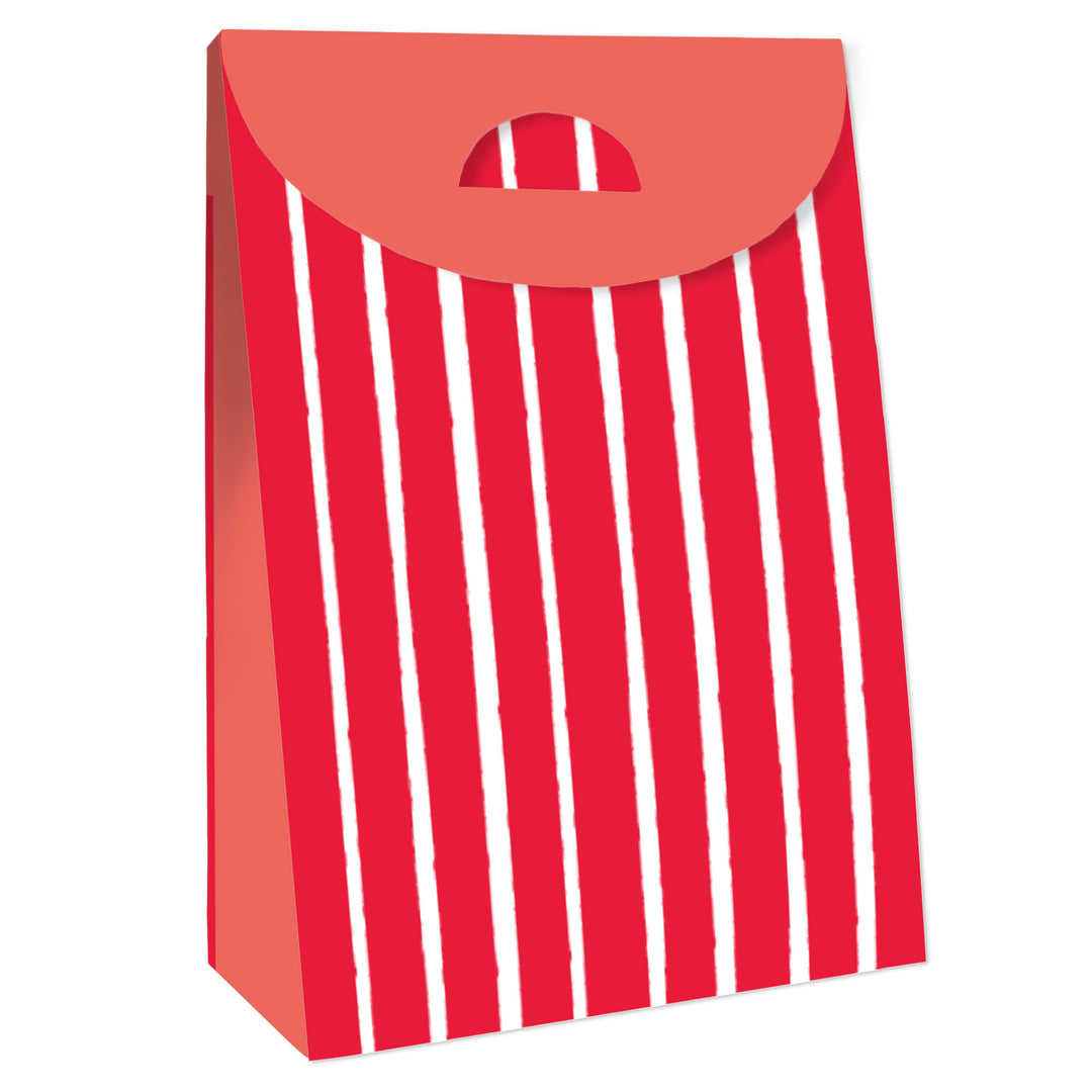 Red Stripes - Simple Gift Favor Bags - Party Goodie Boxes - Set of 12