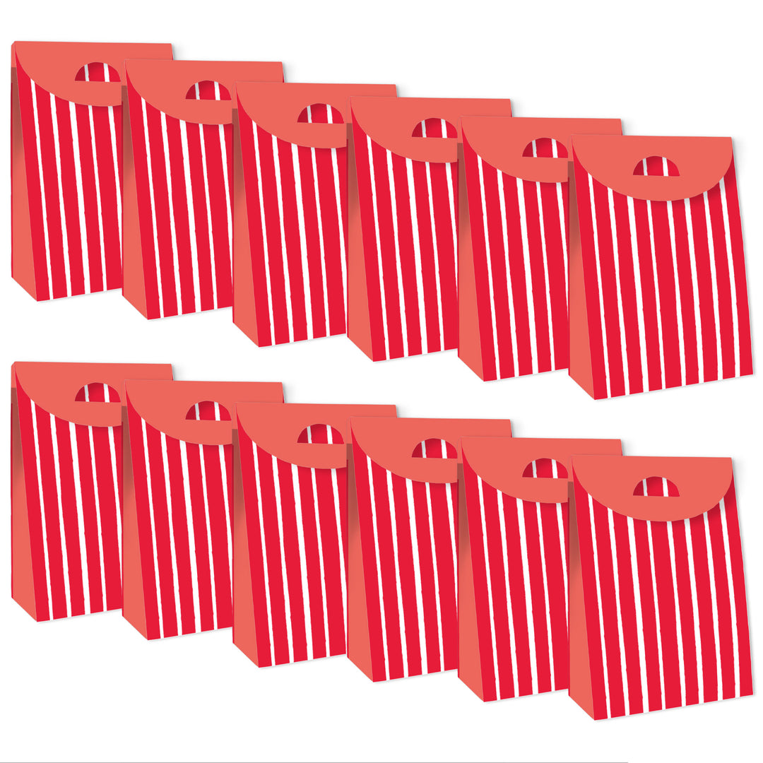 Red Stripes - Simple Gift Favor Bags - Party Goodie Boxes - Set of 12