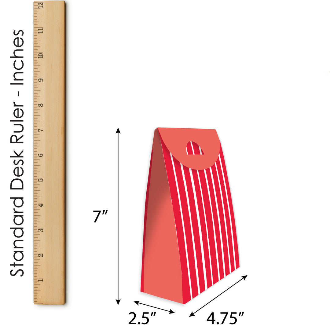 Red Stripes - Simple Gift Favor Bags - Party Goodie Boxes - Set of 12