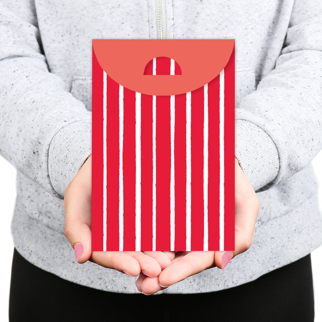 Red Stripes - Simple Gift Favor Bags - Party Goodie Boxes - Set of 12