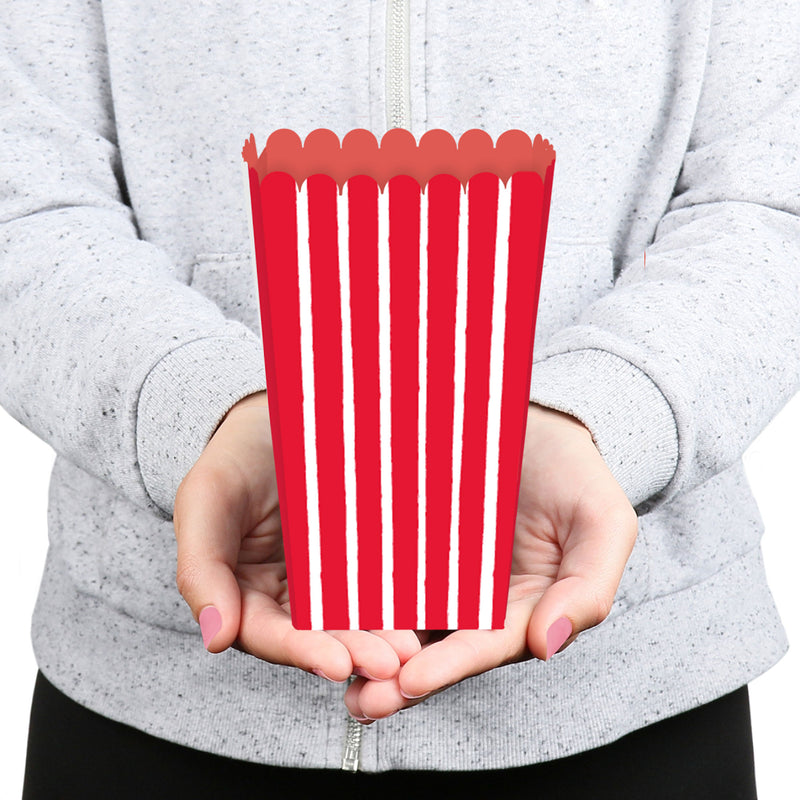 Red Stripes - Simple Party Favor Popcorn Treat Boxes - Set of 12