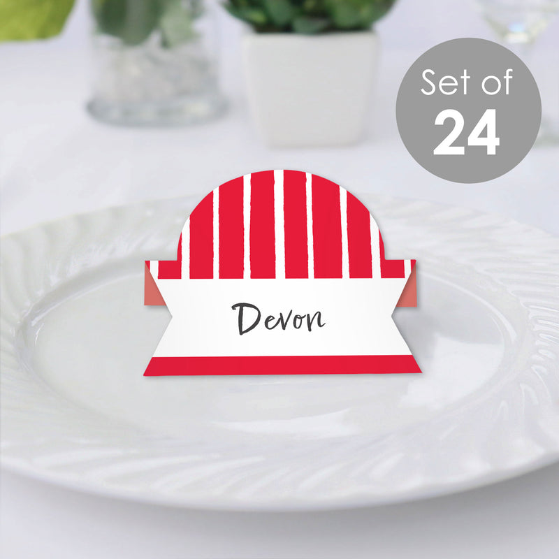 Red Stripes - Simple Party Decorations Tent Buffet Card - Table Setting Name Place Cards - Set of 24