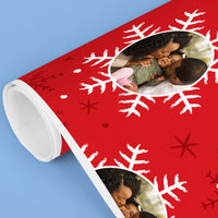Custom Photo Wrapping Paper - Red & White Snowflakes