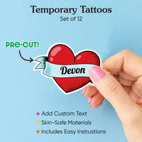 Custom Text Tattoo - Sailor-Style Retro Heart - 12 Ct