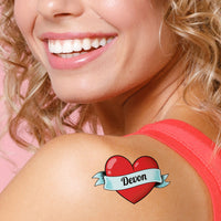 Custom Text Tattoo - Sailor-Style Retro Heart - 12 Ct