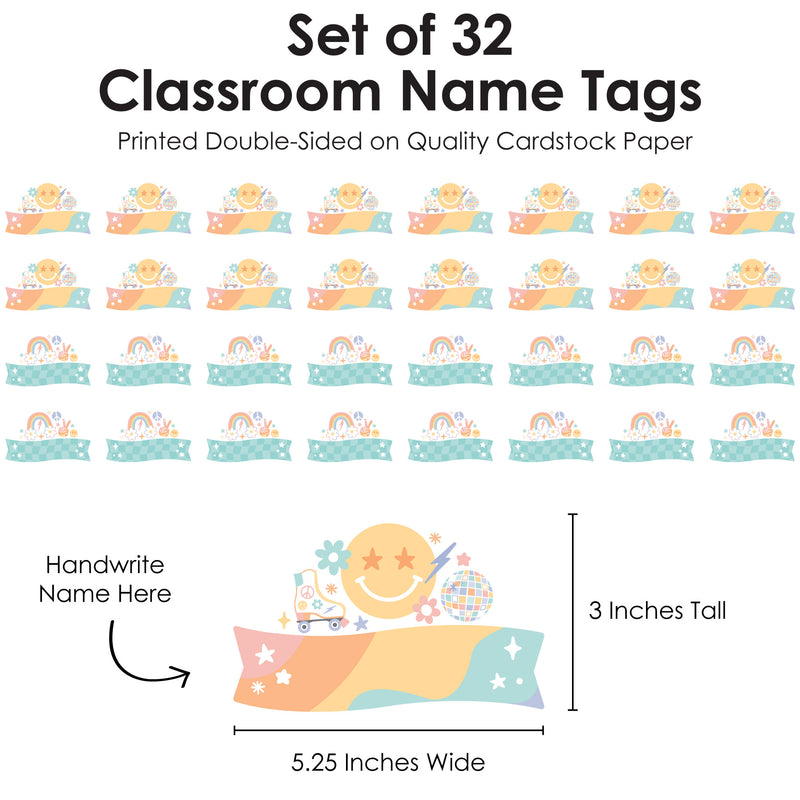 Retro Pastel - DIY Blank Paper Desk or Locker Labels - Classroom Name Tags - Set of 32