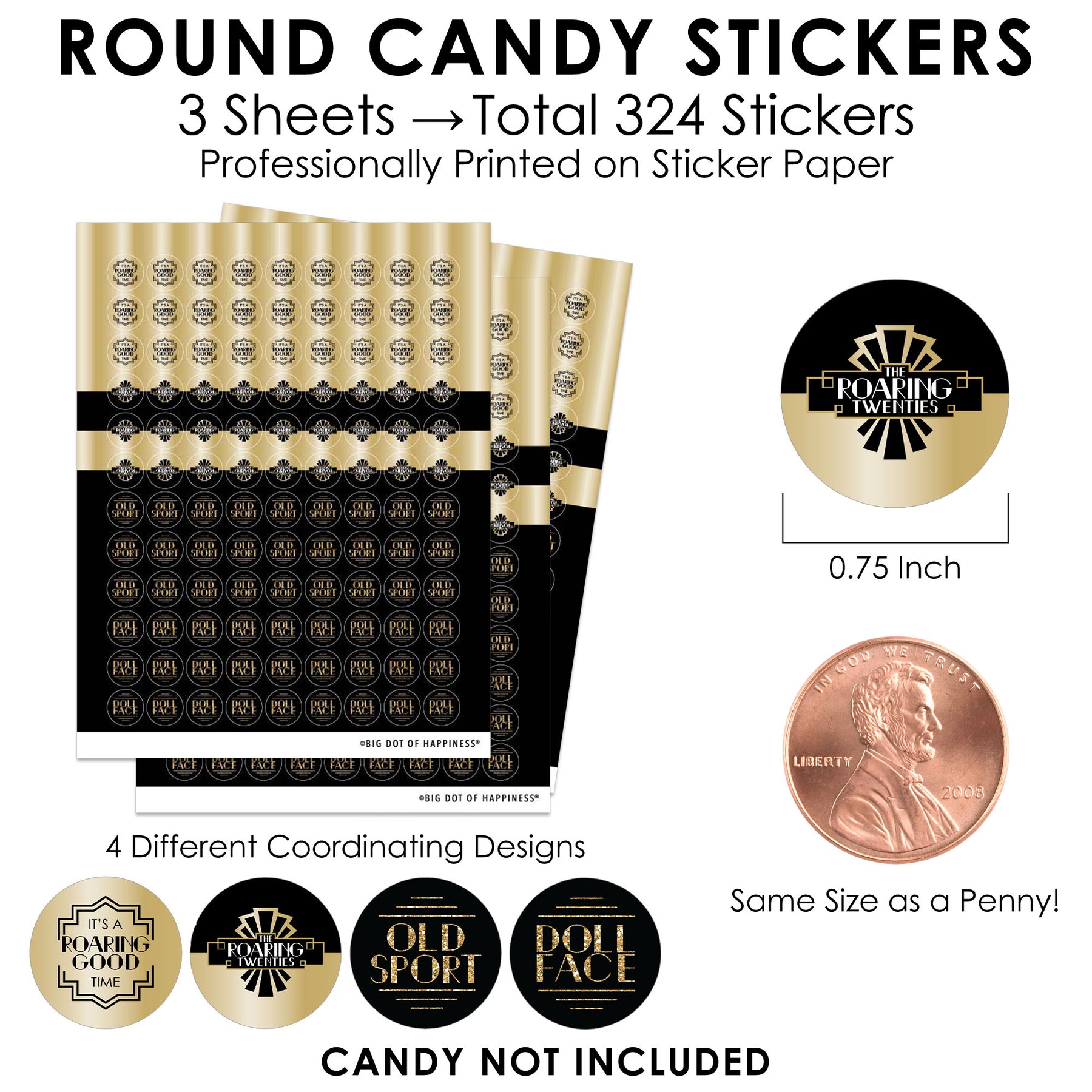 Roaring 20’s - 1920s Art Deco Jazz Party Small Round Candy Stickers ...