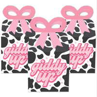 Rodeo Cowgirl - Square Favor Gift Boxes - Pink Western Party Bow Boxes - Set of 12